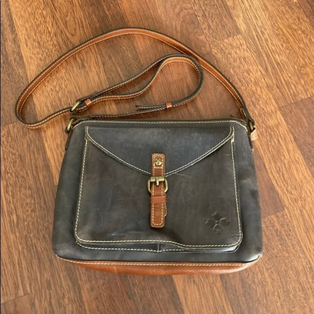 Navy/Gray Flap Leather Handbag Crossbody Medium
